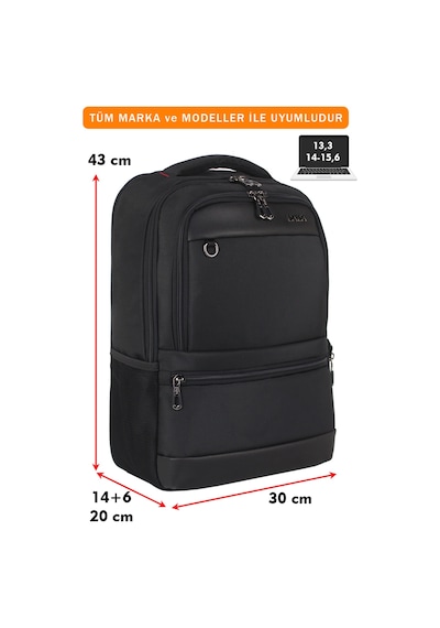 14"-15,6" İnç Körüklü Siyah Laptop Sırt Çantası Unisex Su Geçirmez Kumaş Siyah
