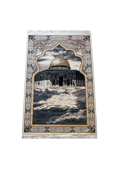 Kudüs Desenli Lüks Halı Tipi Dokuma Seccade Gri