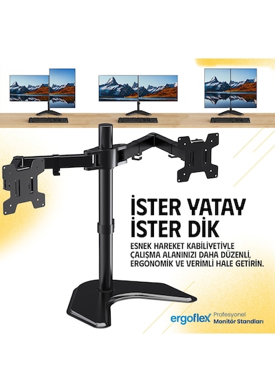 Ergoflex EF42 Steel Design 2-8 kg Çift Kol Asansörlü 13"-27" Desktop Monitör Standı