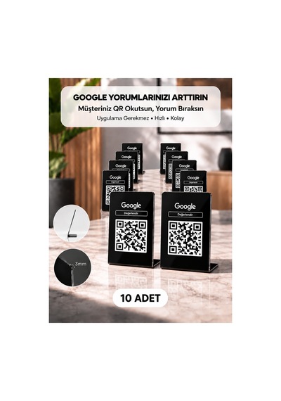 Meo 10'lu Paket - Google Yorum Standı - Qr Kodlu Masaüstü Pleksi Stand Siyah