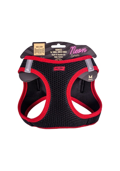 Doggie Havalı Dokuma Neon Serisi Küçük Irk Göğüs Tasması Kırmızı M-38-44Cm Kırmızı