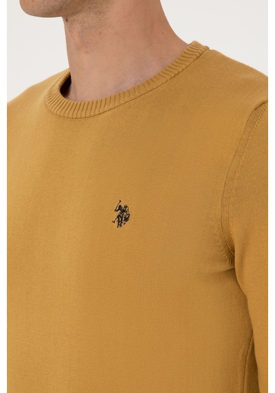 U.S. Polo Assn. Erkek Slim Fit Bisiklet Yaka Hardal Basic Kazak 50313713-VR151