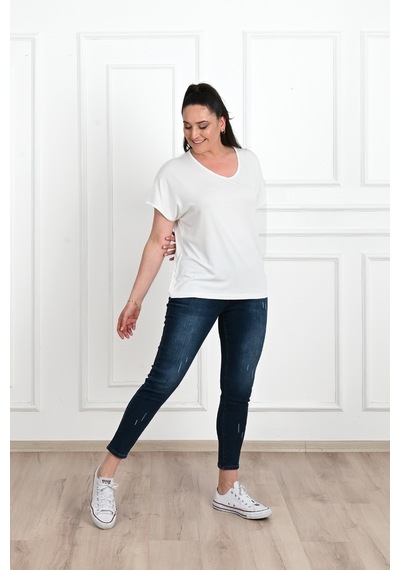 Kadın V Yaka Büyük Beden T-shirt 1486-23 001