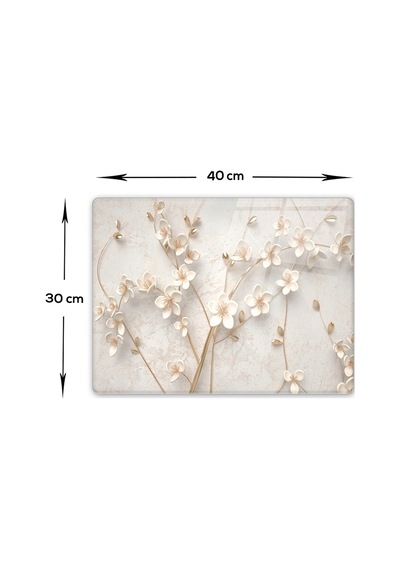 Cam Kesme Tablası - Cam Kesme Tahtası Beyaz Çiçek 30cm X 40cm