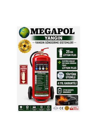 25 Kg Lityum Plus Elektrik Şarj İstasyonları Yangın Söndürme Cihazı, Yangın Tüpü