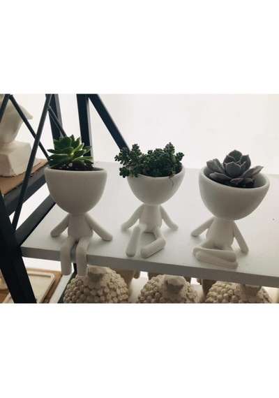 Insansı Saksılar Çiçeksiz Üçlü Beyaz Set