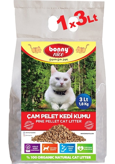 Bonny Nice Doğal Pellet Çam Peleti Kalın Kedi Kumu 3 L
