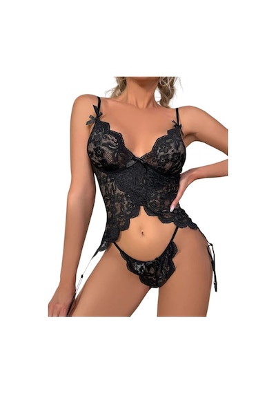 New Dreams Modern Dantelli Şık Elegant Tasarım Siyah Jartiyer Gecelik Set Siyah New Dreams Modern Dantelli Şık Elegant Tasarım Siyah Jartiyer Gecelik Set Siyah