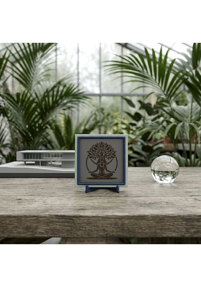 Hayat Ağacı Motifli Ve Meditasyon Figürlü Dekoratif Parça, Sevdikleriniz İçin Hediye 10x10 Cm