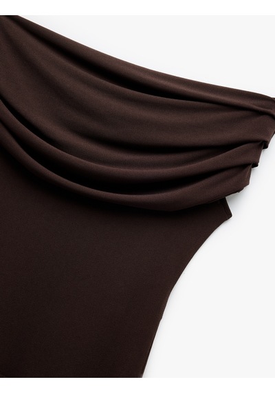 Koton Krep Kumaş Drape Detaylı Straplez Bluz Kahverengi 5sak10045uk Kahve