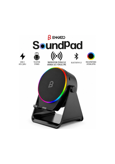 Soundpad Bluetooth Hoparlör - İndüksiyon Temas Özellikli - Telefon Standlı - Type-c Şarj - Rgb Ambiyans Aydınlatma