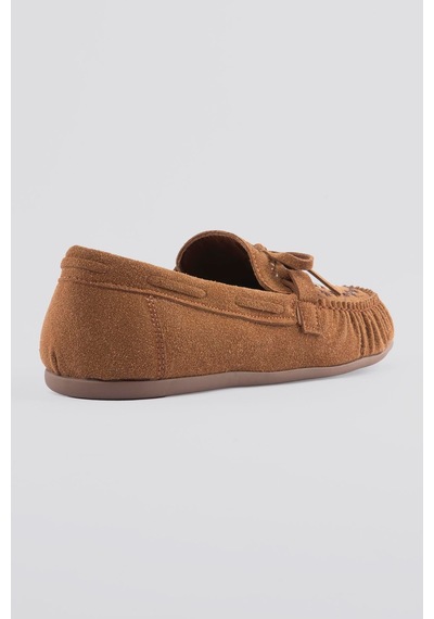 Kadın Süet Loafer Nakışlı Bağcıklı Ayakkabı Talina Taba Taba