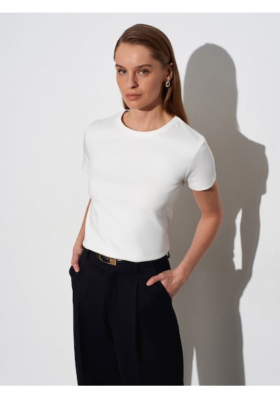 Dilvin 32779 Bisiklet Yaka T-shirt-ekru