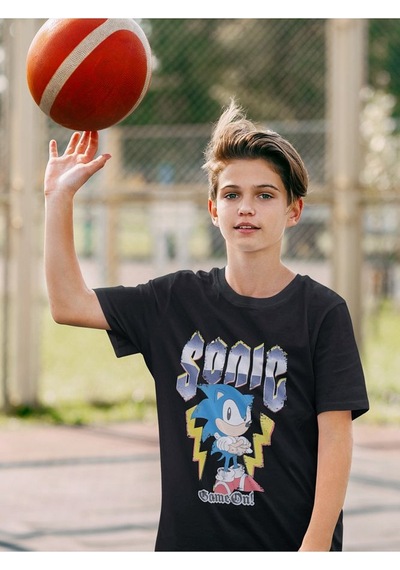 Sevbano Unisex Süper Sonic Şimşek Baskılı Çizgi Film Çocuk Tişört 1-12 Y Siyah