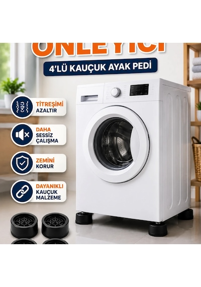 Çamaşır Makinesi İçin 4 Lü Titreşim Önleyici Kauçuk Ayak Pedi Seti Renkli