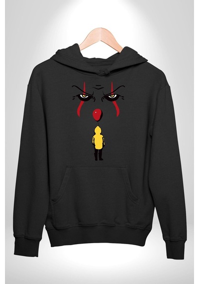 Pennywise Vs Georgie Korku Filmi Kadın Erkek Siyah Kapüşonlu Sweatshirt Hoodie Siyah