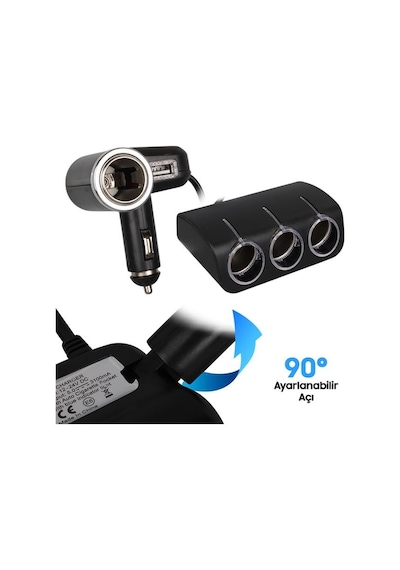 Olesson 1528 12-24v Tek Usb Girişli 120w 80cm Kablolu 3'lü Araç Çakmak Çoklayıcı