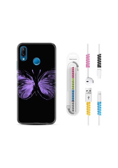 Huawei P20 Lite Kılıf Kablo Koruyuculu Black Butterfly 1879