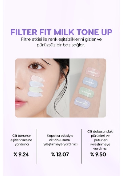 Işıltılı, Ton Eşitleyici Krem Perıpera Filter Fit Milk Tone Up 004 Glowy Purple Spf30 Pa++ 56819987