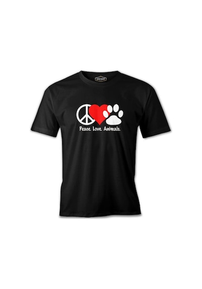 Peace Love Animals Siyah Erkek Tshirt 001