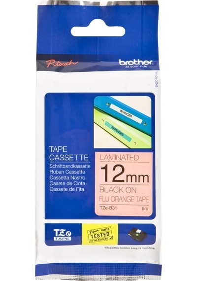 BROTHER P-TOUCH TZE-B31 TZE-TAPE 12MM SARI Ü  ERİNE SİYAH LAMİNAS