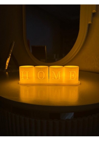 Home Yazılı 4'lü Led Tealight Mumluk Seti Beyaz Standlı Dekoratif Ev Aksesuarı