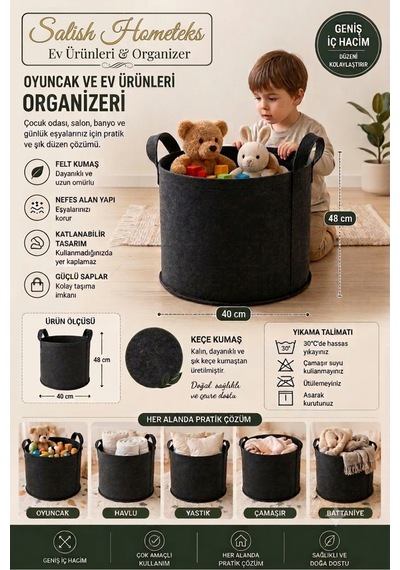 Keçe Kutu Organizer Siyah Siyah