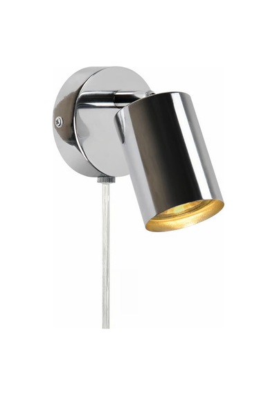 Rsylight Metal Mafsallı Krom Spot Armatür Aplik Kablolu Fişli Beyaz Led Ampullü Siyah