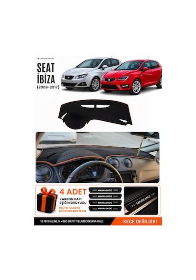 Seat Ibıza 2008-2017 Uyumlu Torpido Örtüsü, Torpido Kılıfı - Siyah-kahverengi - Se004