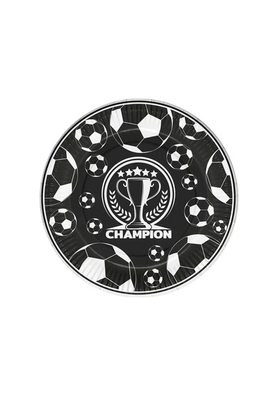 Champion Temalı Siyah Beyaz Tabak 23 Cm 8'li Doğum Günü Parti Tabağı