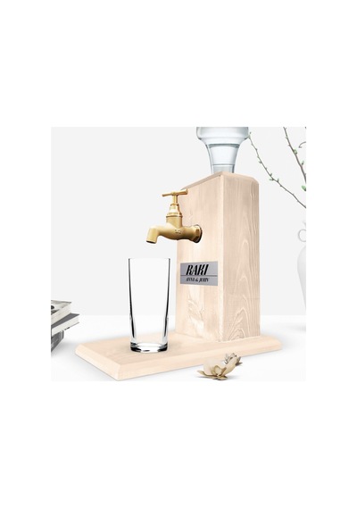 Custom Wooden Natural Rakı Stand With Tap - Wood