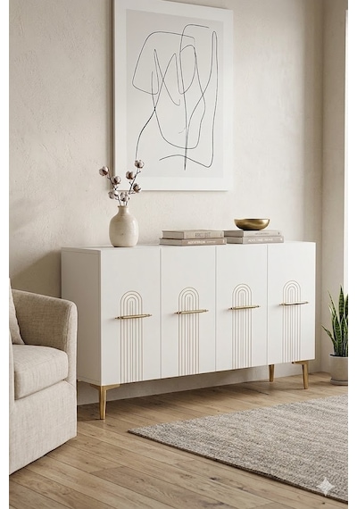 Ka1215bg İda Konsol Ve Tv Sehpası Beyaz-gold 120cm
