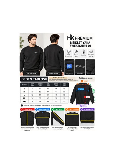 Hk Premium Sweatshirt Bisiklet Yaka Hk Premium Logolu Erkek Basic Lacivert