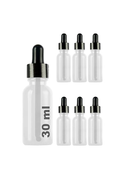 30 Ml Metal Kapaklı Damlalık Dropper Şişesi Serum 30 Cc Cam Şişe 6 Adet Siyah Kapak, Şeffaf