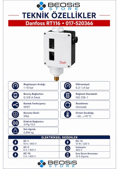 Danfoss 017-520366 Rt116 1/10 Bar Presostat