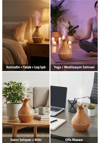 Ahşap Görünümlü Aroma Difüzör 130 Ml Ultrasonik Soğuk Buhar Sessiz Rgb Led Otomatik