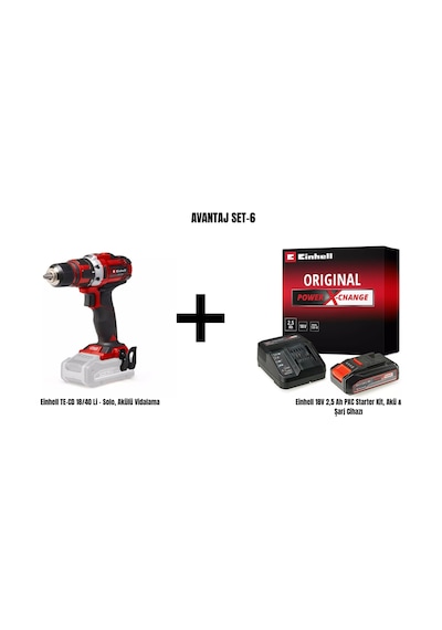 Einhell Set-6 Einhell Te-cd 18/40 Li Akülü Vidalama+einhell 18v 2,5 Ah Pxc Starter Kit, Akü & Şarj Cihazı