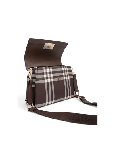 Silver & Polo Silver Polo Kahve - Kahve Çizgili Ekose Kadın Çapraz Çanta Sp1009