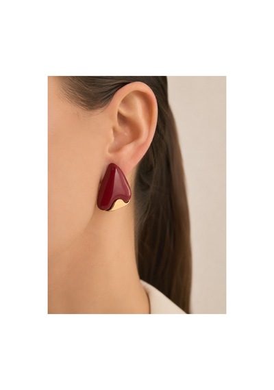 Bordo Gold Detay Çelik Vintage Küpe Bordo Bordo
