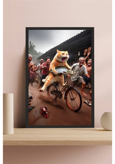 Kedi Tasarımlı Çerçeve Görünümlü Mdf Tablo Çok Renkli - 713604694 Çok Renkli