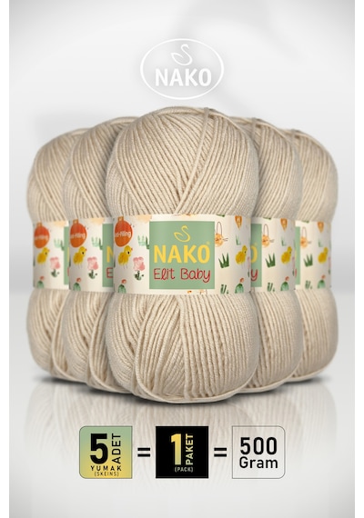 Elit Baby - 11451 Badem - 5'li Paket - 100gr/250m - Bebek İpi - Anti Pilling Tüylenmez İp