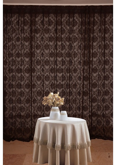 Damaks Acı Kahve Hazır Dikilmiş Pileli Fon Perde 300x260 Cm