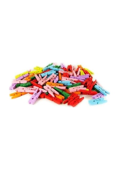 Renkli Mini   Ahşap   Mandal 100 Adet
