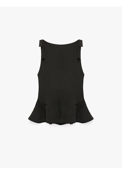 Koton Krep Scuba Kumaş Fiyonk Detaylı Kayık Yaka Kolsuz Peplum Bluz Siyah 7wak10045ek