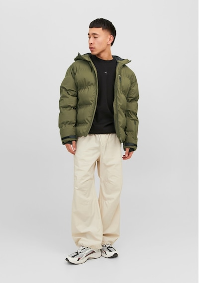 Jack & Jones Kapüşonlu Cep Detaylı Puffer Mont - Sweep 12238998 Olive Night Krem