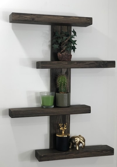 O&Awood Doğal Ahşap Dekoratif Minimal Duvar Rafı,4 Katlı Vintage, Retro A (505265134)