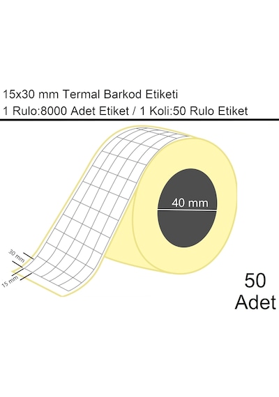 15x30 Mm Termal 5'li Ürün Barkod Etiketi 8000'li Sarım 50 Rulo Etiket 50