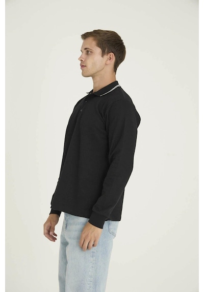 Kly Erkek Polo Yaka Pamuklu Yumuşak Dokulu Modern Sweatshirt Sİyah