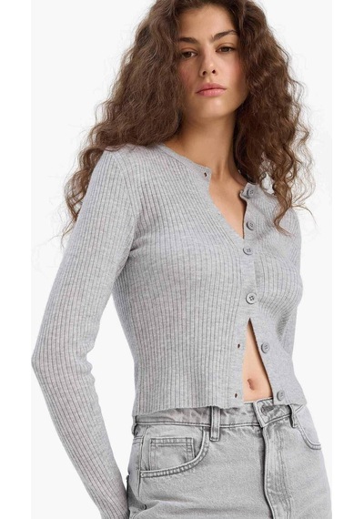 Defacto Regular Fit Bisiklet Yaka Triko Hırka A2076ax25wngr253 Gri
