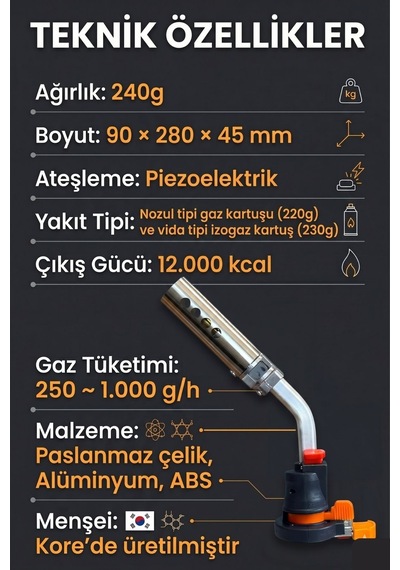 Shinsung Kıng Star Profesyonel Multifonksiyonel Otomatik Gaz Pürmüz Başlık Torch Tkt-305 Gri